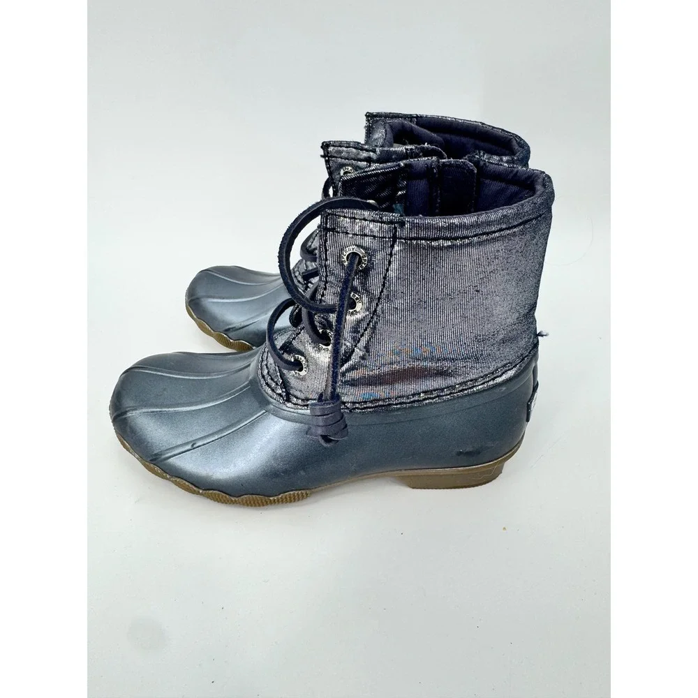 Sperry Duck Boots Kids Size 13M Metallic Blue Saltwater Shimmer